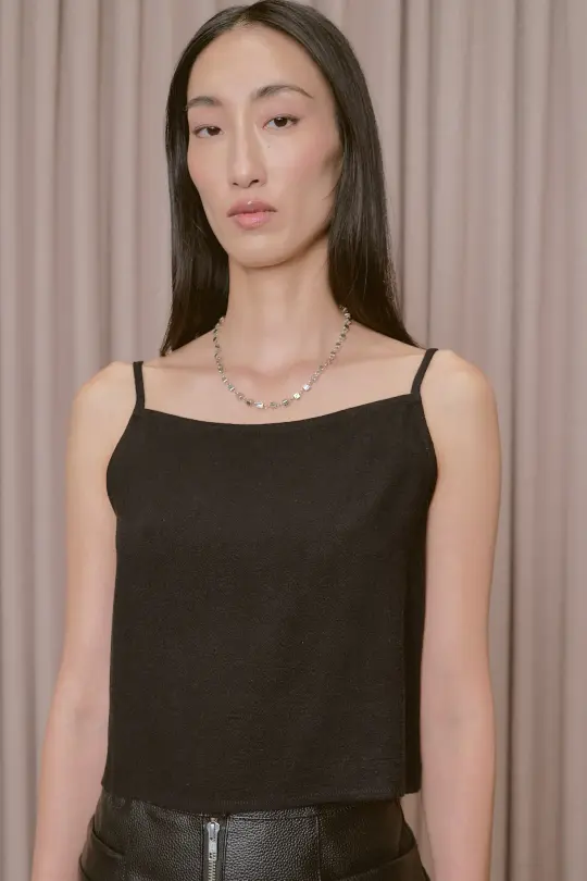 Crop Cami Soft Linen Tank Black