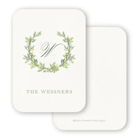 Cream with Green Wreath Family Monogram Enclosure Card