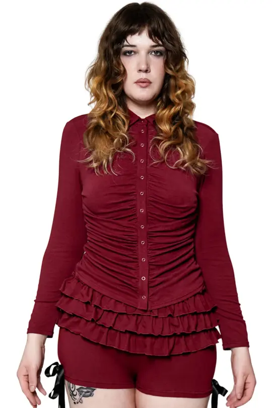 Oxblood Carrie Button Up Top