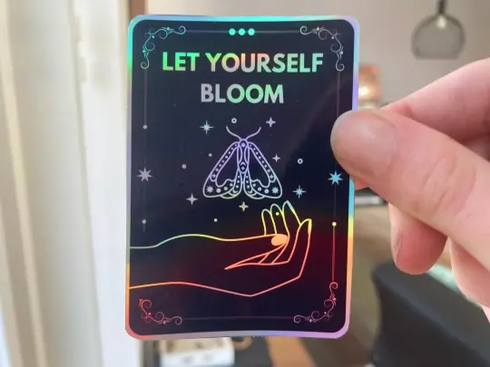 "Let yourself bloom" tarot holographic sticker