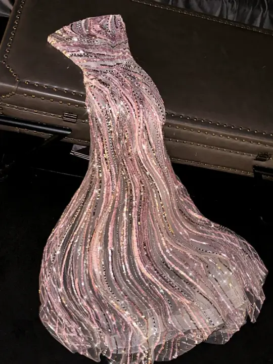 Light pink sequined strapless fitted long ball gown/bridal dress R8814
