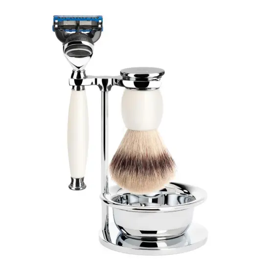 MÜHLE SOPHIST 4 Pc. Shaving Set, Silvertip Fibre® Brush & Gillette® Fusion™ Razor, Porcelain