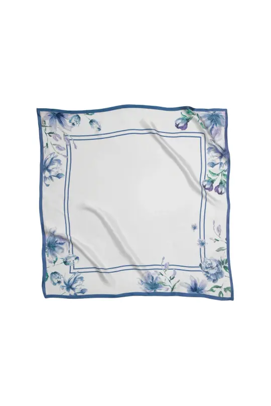 Medium Floral Natural Silk Scarf | Blue Collection