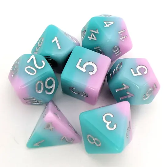 Lover's Whisper Dice Set – Pastel Blue & Lavender Resin with Silver Numbers