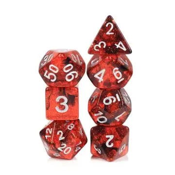 Fiery Core Dice Set – 7-Piece Translucent Red Black Ink Glitter DnD Dice