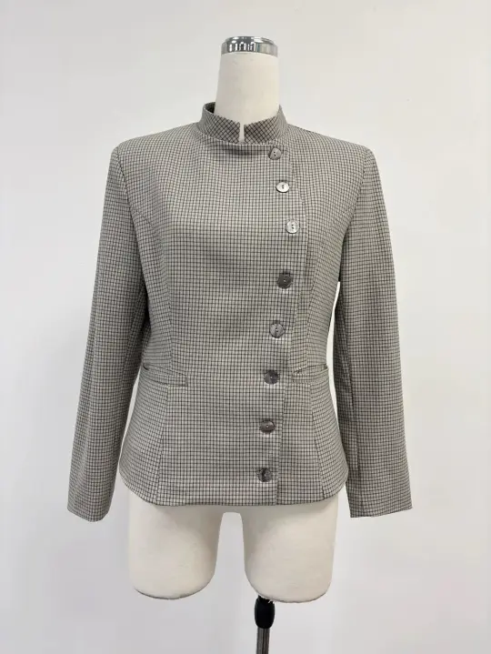 SAMPLE #436 - S/M Asymmetrical Button Blazer - Gray Check