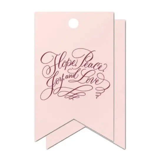"Hope, Peace, Joy, & Love " Pink and Burgundy Foil Holiday Gift Tags, Set of 15