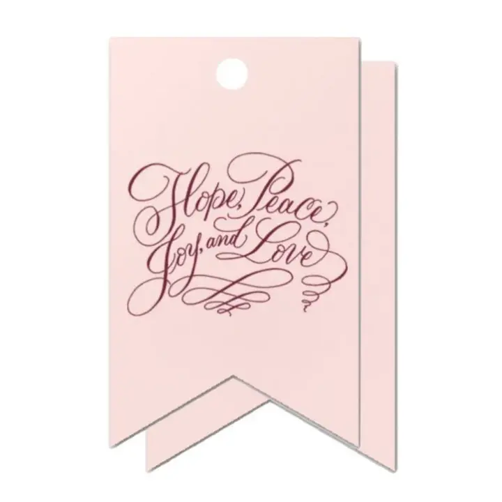 "Hope, Peace, Joy, & Love " Pink and Burgundy Foil Holiday Gift Tags, Set of 15