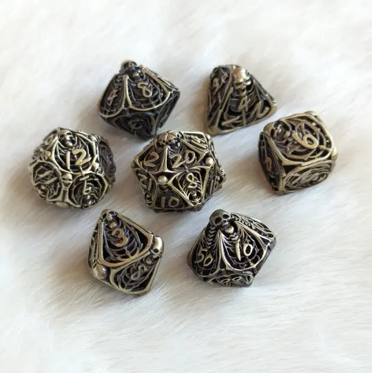 Vampire Skeleton Hollow Metal Dice Set – 7-Piece Gothic Horror DnD Dice