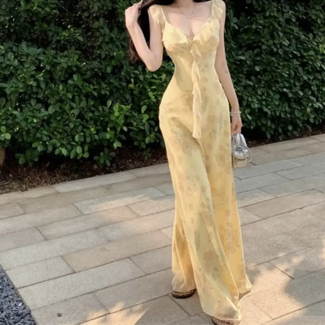 Elegant Flowy Prom Gown Pasel Yellow Women's Corset Maxi Birthday Dress — Fall Outfit 2026 New RS3083