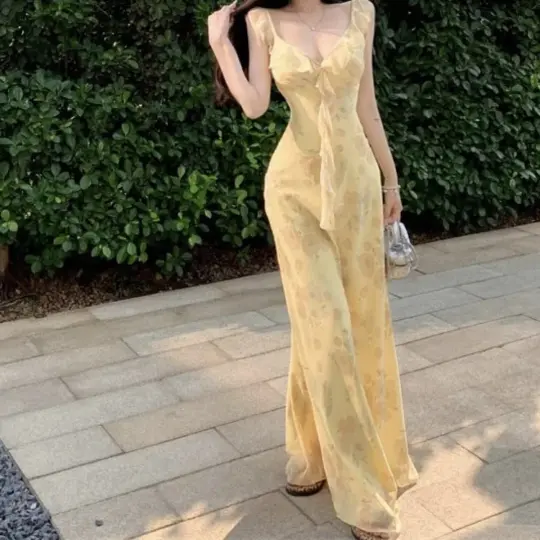 Elegant Flowy Prom Gown Pasel Yellow Women's Corset Maxi Birthday Dress — Fall Outfit 2026 New RS3083