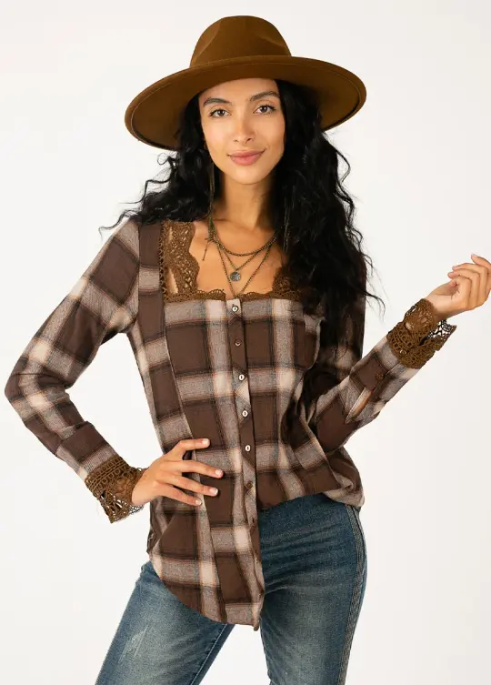 Autumn Top in Brown Plaid