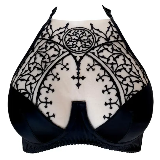 UNHOLY EMBROIDERY HALTER BRA HALF CUPS