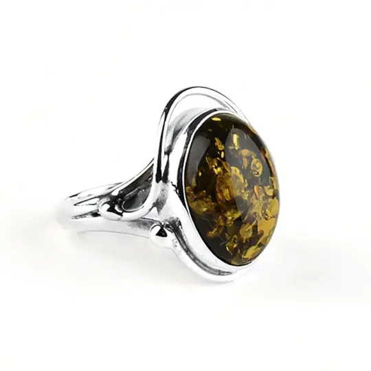 Ornate Design Green Amber Ring