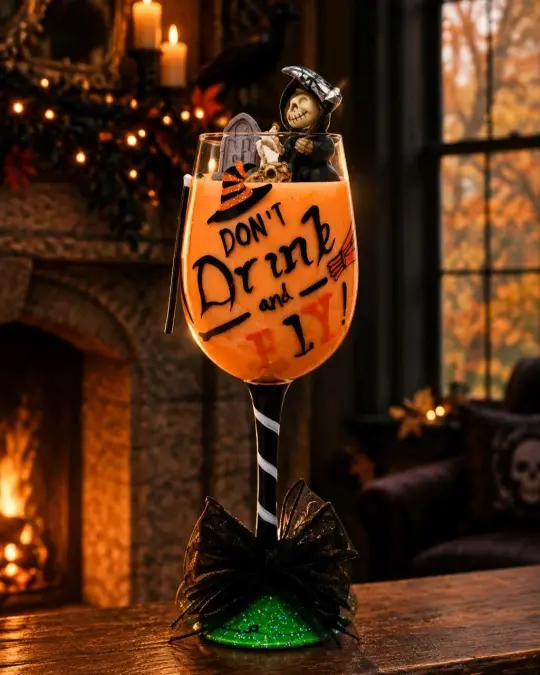 Artisan One Moon Flame Dont Drink & Fly Wine Glass Candle Cinnamon Apple Orange 18oz