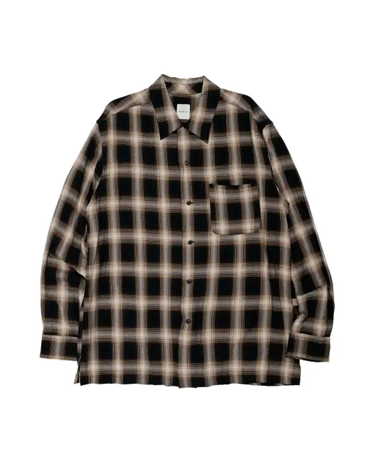 Sage de Cret RA Ombre Check Open Collar Shirt Brown