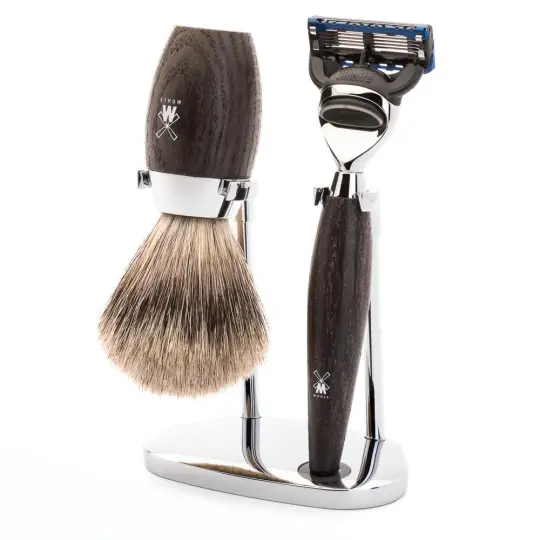 MÜHLE KOSMO 3 Pc. Shaving Set, Fine Badger Brush & Gillette® Fusion™ Razor, Bog Oak
