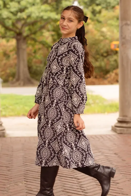 Teen Clover Dress in Midnight Tile