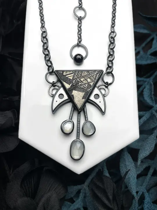 Silver Meteorite Necklace with Moonstone