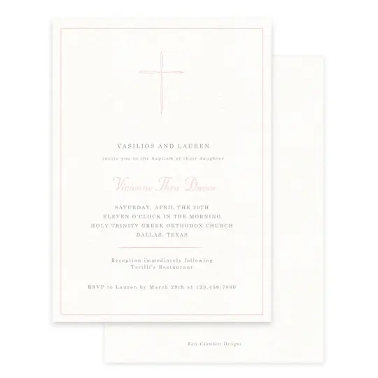 Pink Cross Baptism Invitation