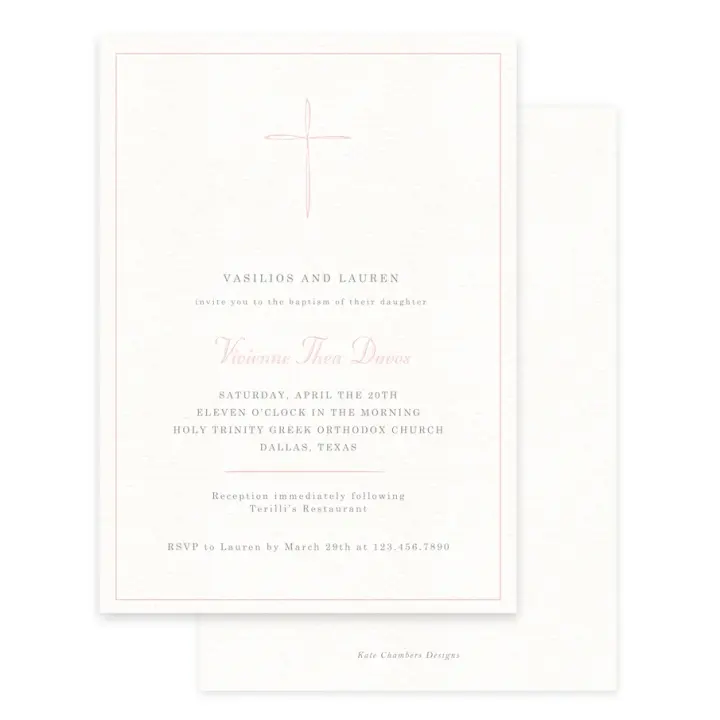 Pink Cross Baptism Invitation