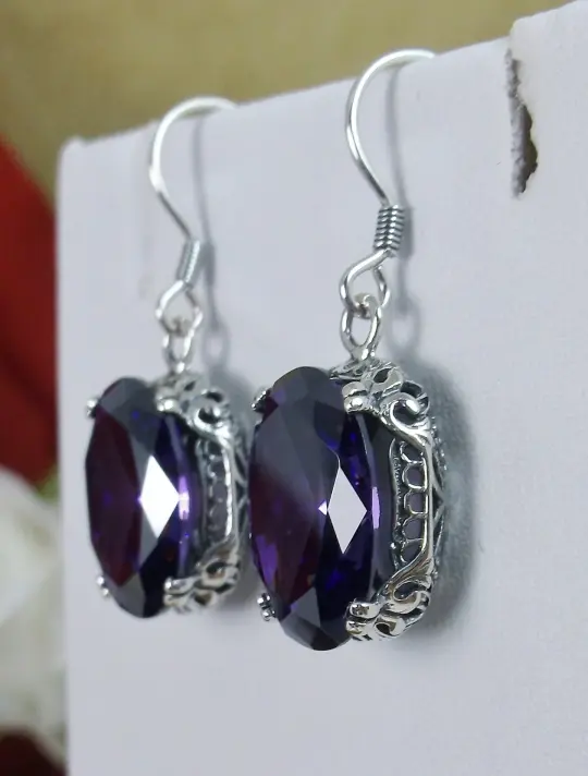 Purple Amethyst Earrings, Vintage Edwardian Jewelry #E70