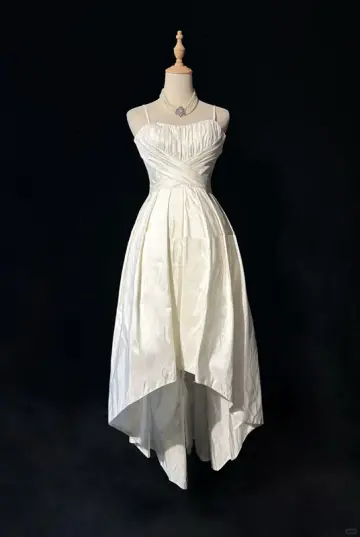 White suspenders, slim waist, irregular skirt, short skirt, homecoming dress R4920