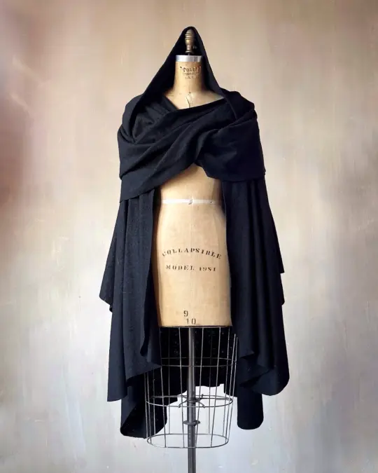 Mythic Cape in Black Boiled Wool