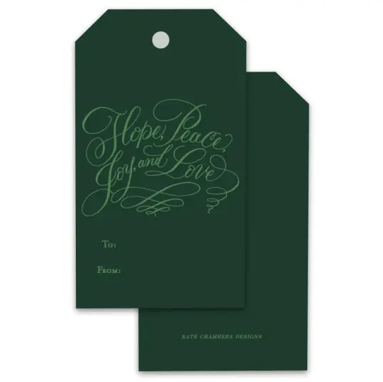 Lime on Green Hope, Peace, Joy & Love Holiday Gift Tags, Set of 12