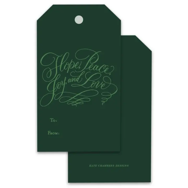 Lime on Green Hope, Peace, Joy & Love Holiday Gift Tags, Set of 12
