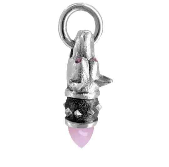 Friggun - Watchful Hound Pendant with Pink Opal and Sapphires