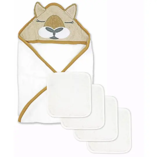 Jesse & Lulu Baby Boys and Baby Girls 4 Piece Hooded Bath Towel and Washcloth Set, Kangaroo