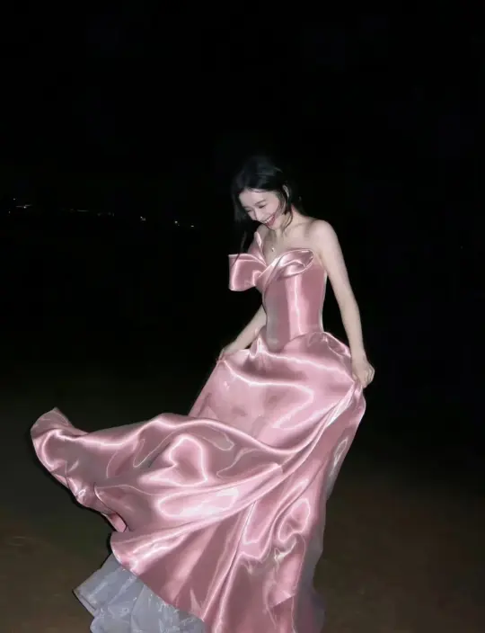 Sparkly Silky Satin Women's Prom Gown Pink Maxi Evening Dress Birthday Dress — Fall Outfit 2026 New  RS3421