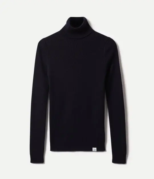 Ribbed Slim Fit Merino Wool Turtleneck Sweater