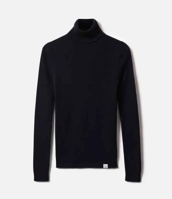 Ribbed Slim Fit Merino Wool Turtleneck Sweater