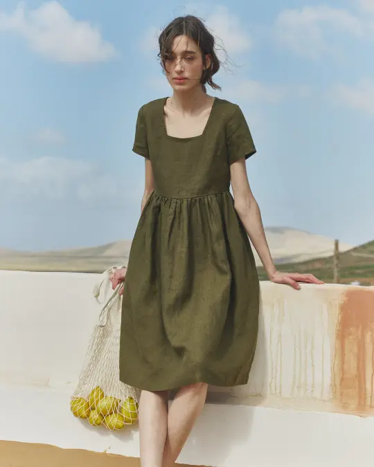 Midi ODESA gathered linen dress