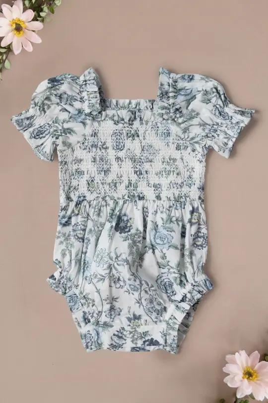 Baby Valencia Romper in Ivory Climbing Vine Bloom