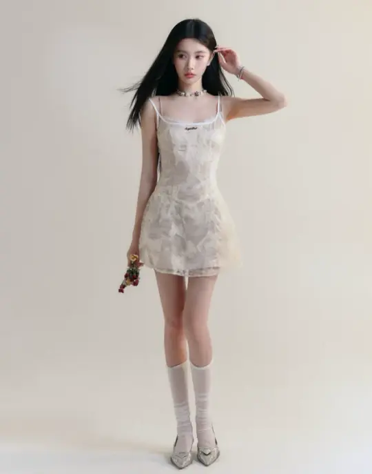 White Lace Butterfly Print Cami Dress Women With Corset Style Bodice R9446