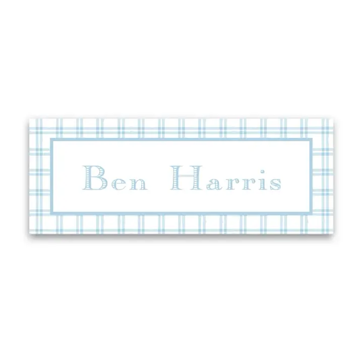 Boy's Blue Plaid Border Vinyl Sticker Label