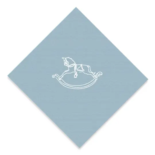 White on Blue Rocking Horse Foil Printed Elegance Cocktail Napkins, set of 20