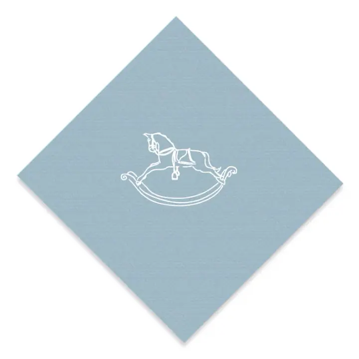 White on Blue Rocking Horse Foil Printed Elegance Cocktail Napkins, set of 20