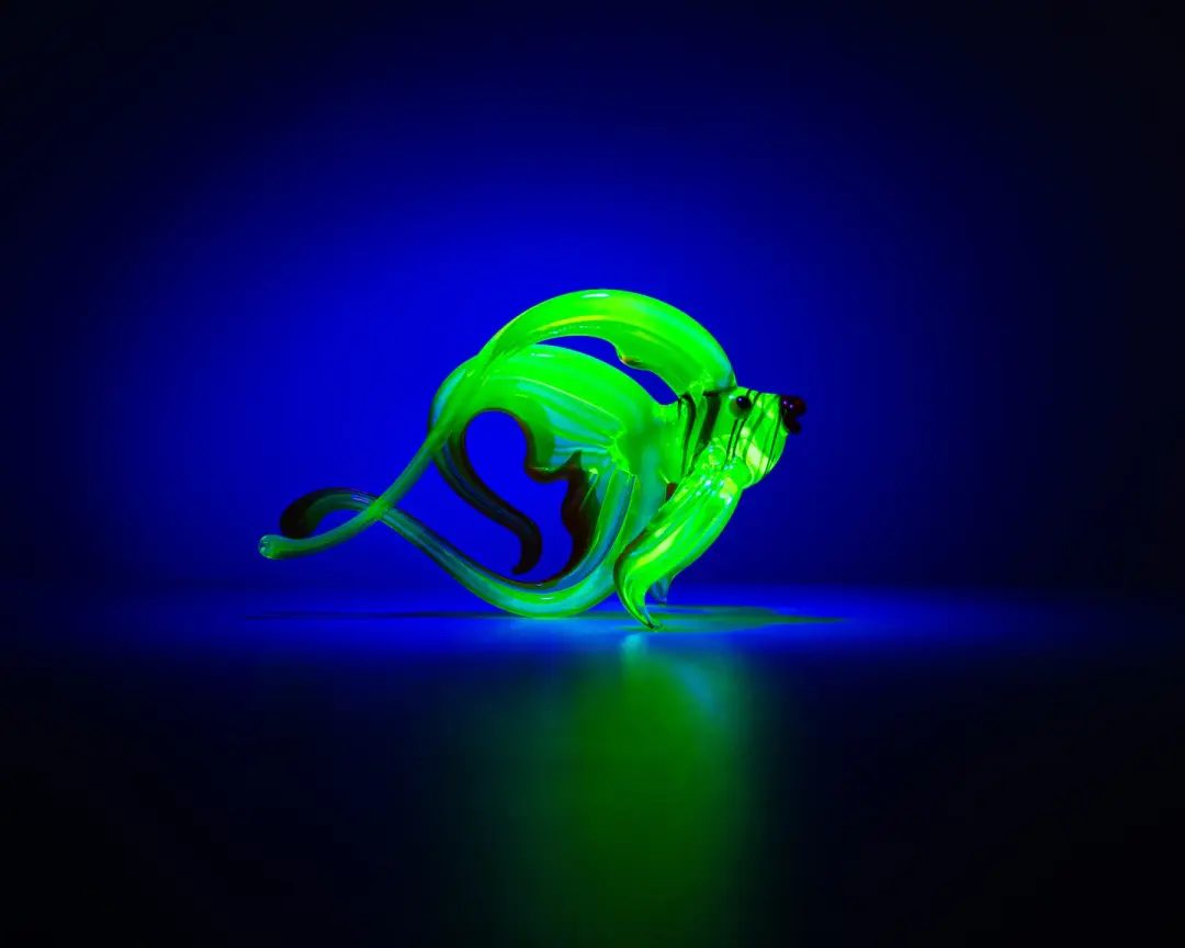 Bronze Green Uranium Glass Fish Sculpture UV Reactive Art Figurine Unique Collectible Gift