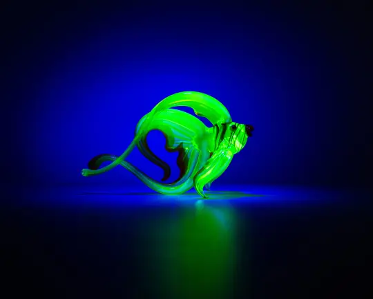 Bronze Green Uranium Glass Fish Sculpture UV Reactive Art Figurine Unique Collectible Gift