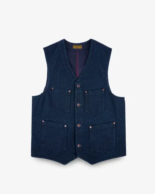 14oz Sashiko Dobby Cloth / Duck Work Vest - Indigo