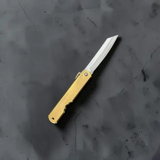 Higonokami Blue #2 Medium Japanese Pocket Knife — Brass Handle