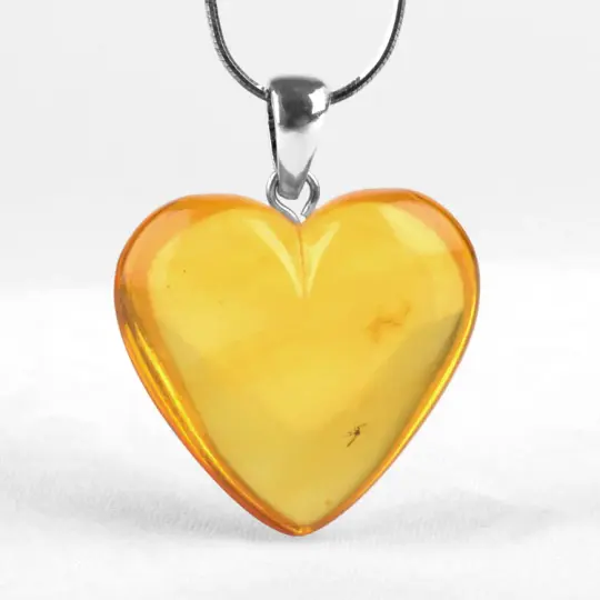 Amber Heart Insect Inclusion Pendant