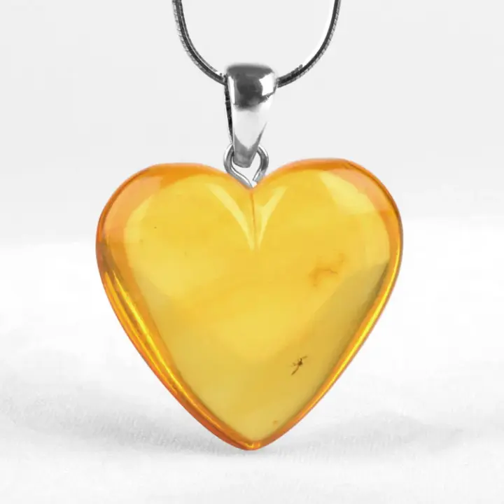 Amber Heart Insect Inclusion Pendant