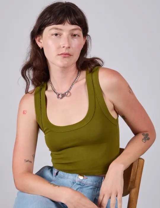 Cropped Tank Top - Olive Green