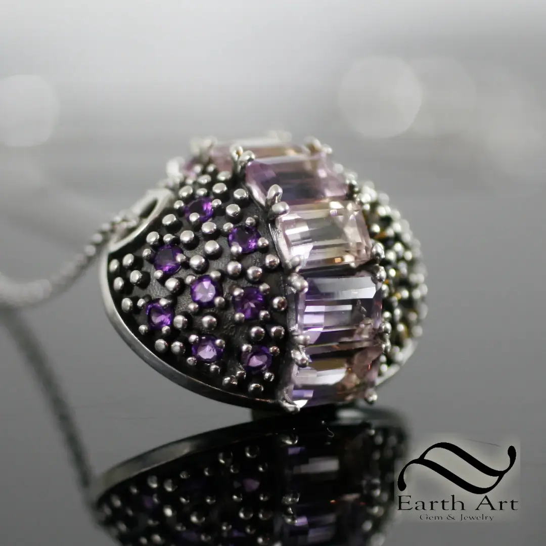 Ametrine Geode Pendant - Sterling silver with chain