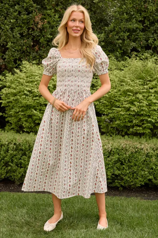 Sunday Best Dress in Linear Poppy Woodblock